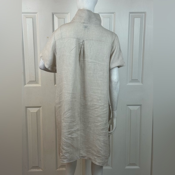 Italy 100% linen Elegant Cream Short Sleeve Dress - Picture 15 of 15